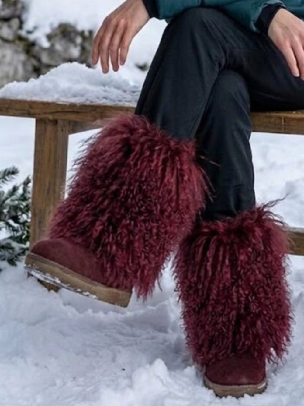 Bearpaw Boetis II Burgundy Curly Lamb Fur Sheepskin Lined Mongolian Boots 7 NEW